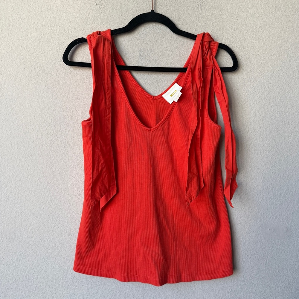 Anthropologie Maeve Red Tie Shoulder VNeck Tank Top Size L